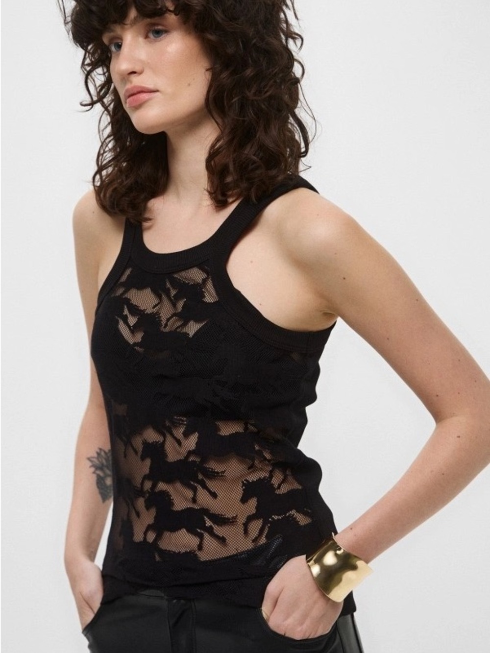 Reimagine Pinko black semi transparent mesh front tank, Size S, NWT - Picture 7 of 14